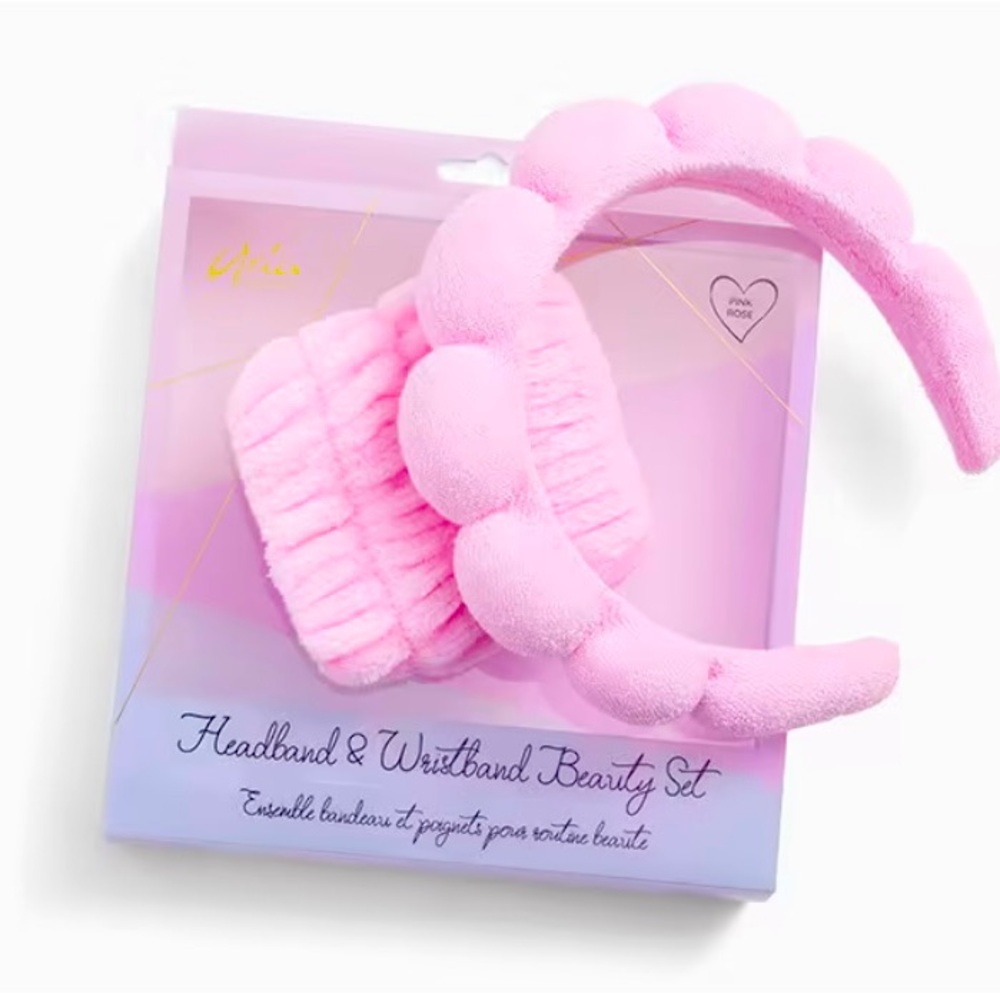 🆕 NWT Aria Pink Headband & Wristband Beauty Care Skin Care Set Viral Tic Toc